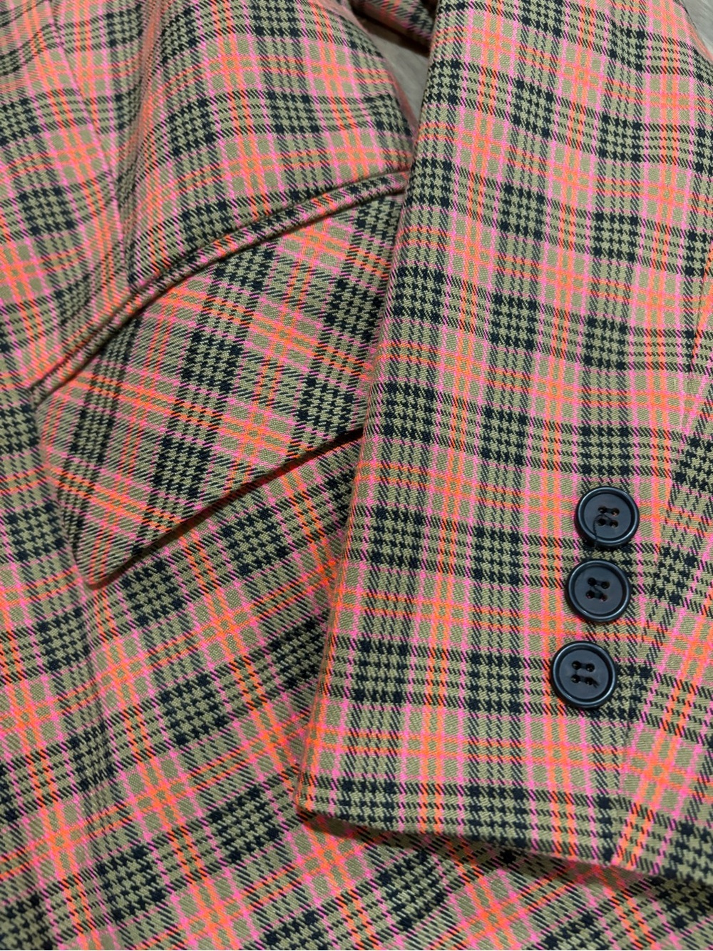 Avec Les Filles Orange and Green Plaid Single-Button Blazer - Picture 3 of 4